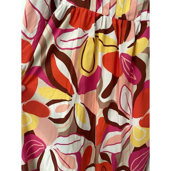 Peach Love California Maxi Dress Size L Bright Floral Cotton Wedding Summer - Picture 9 of 12